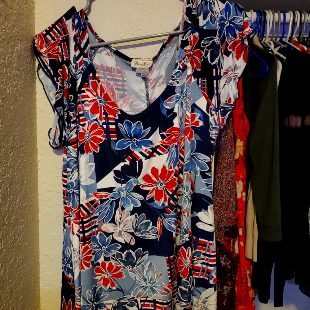 Brittney Black Blouse - Blue & Red (L)
